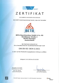 Zertifikat - DIN EN ISO 3834-2:2021
