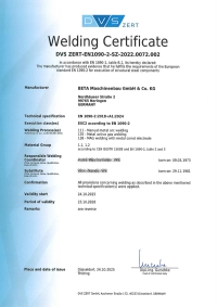 Certificate - Welding certificate EXC2 according to EN 1090-2