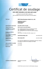 Certificat - Certificat de soudage EXC2 selon EN 1090-2