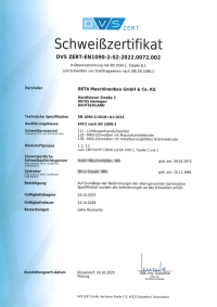 Zertifikat - Schweißzertifikat EXC2 nach EN1090-2